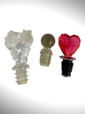 Decorative Wine Bottle Stopper Set Crystal Heart Grape Sphere Set of 3
